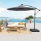 10 Ft Beige Steel Offset Cantilever Patio Umbrella with 40 Solar Powered LED Lights and Adjustable